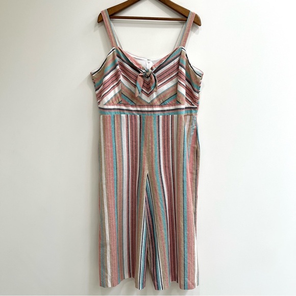 Lane Bryant Striped Tie-Front Wide Leg Crop Jumpsuit Cotton Linen 18 Petite - Picture 5 of 14